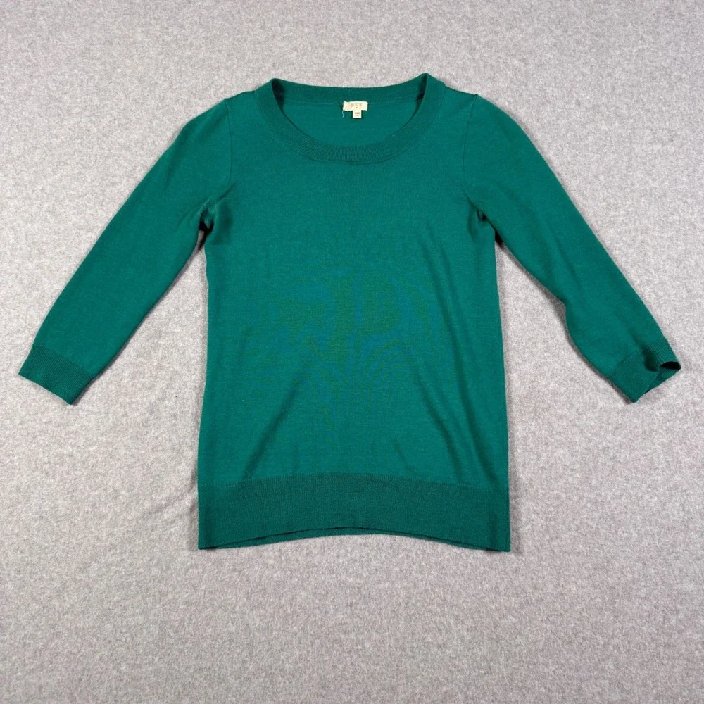 J.Crew Tippi Sweater Green 100% Merino Wool 3/4 Sleeve XXS 93577 HO12